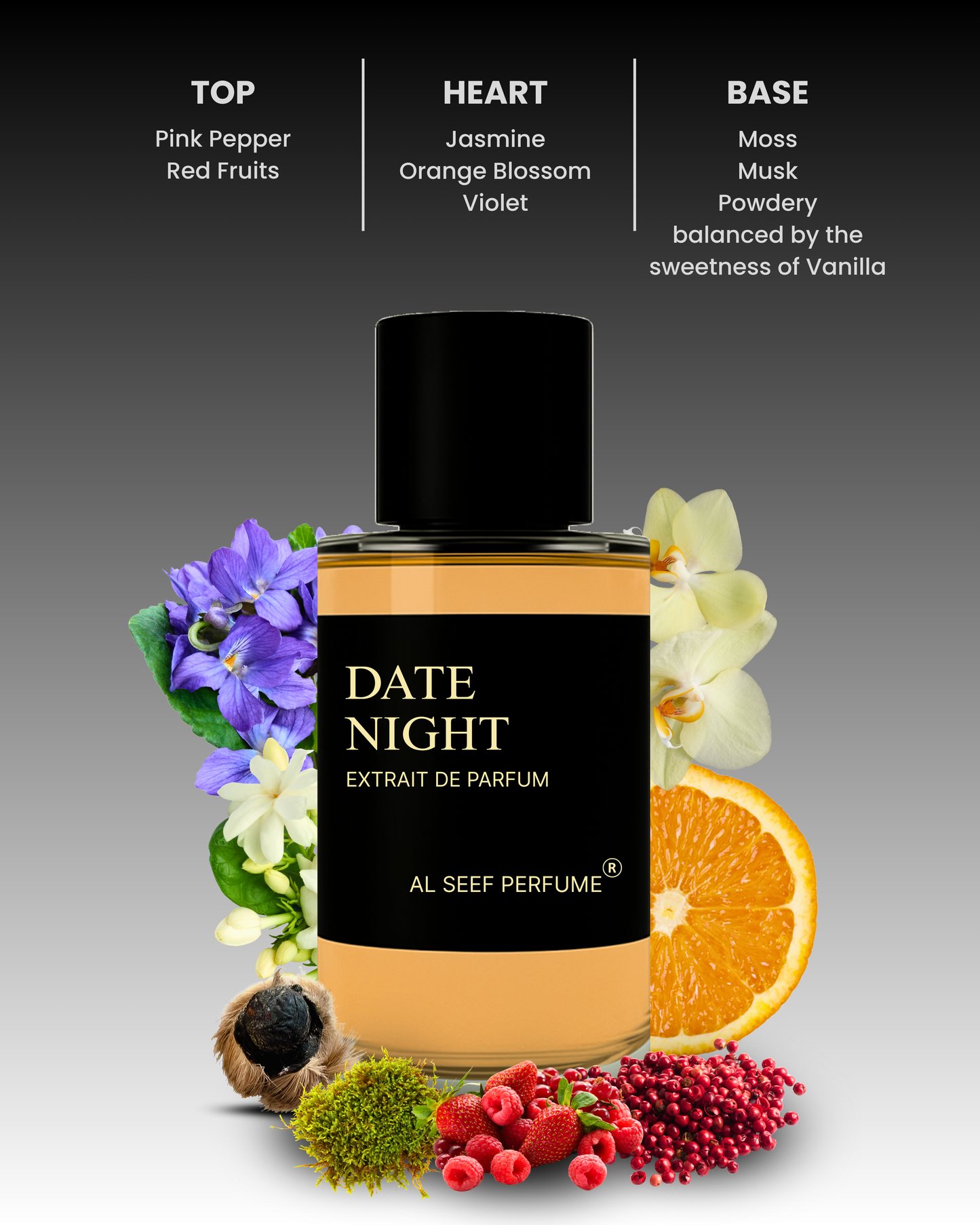 DATE NIGHT Premium Unisex Perfume Spray (30ml, 100ml) | Extrait De Parfum | Luxury Fragrance For Him and Her.